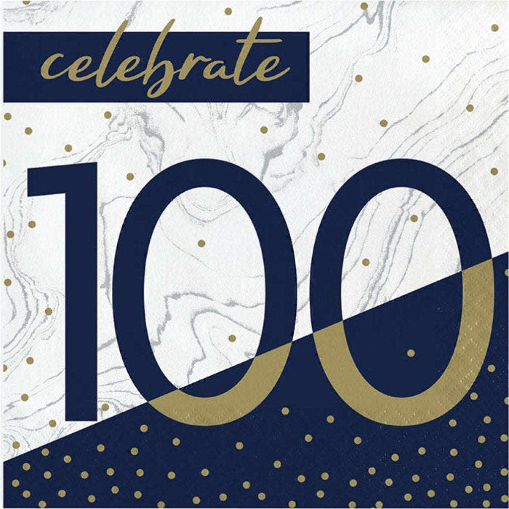 Navy and Gold Milestone 100 Birthday Lunch Napkins, 16ct, 2ply