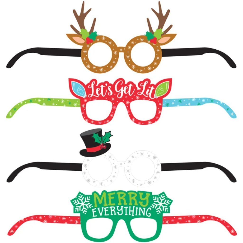 Christmas Paper Eyey Glasses, 4ct