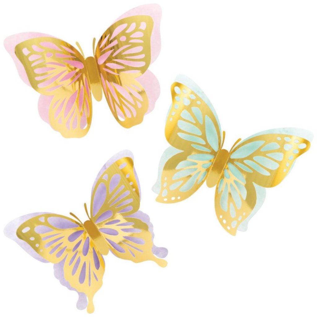 Butterfly Shimmer Foil 3D Wall D?cor, 3ct