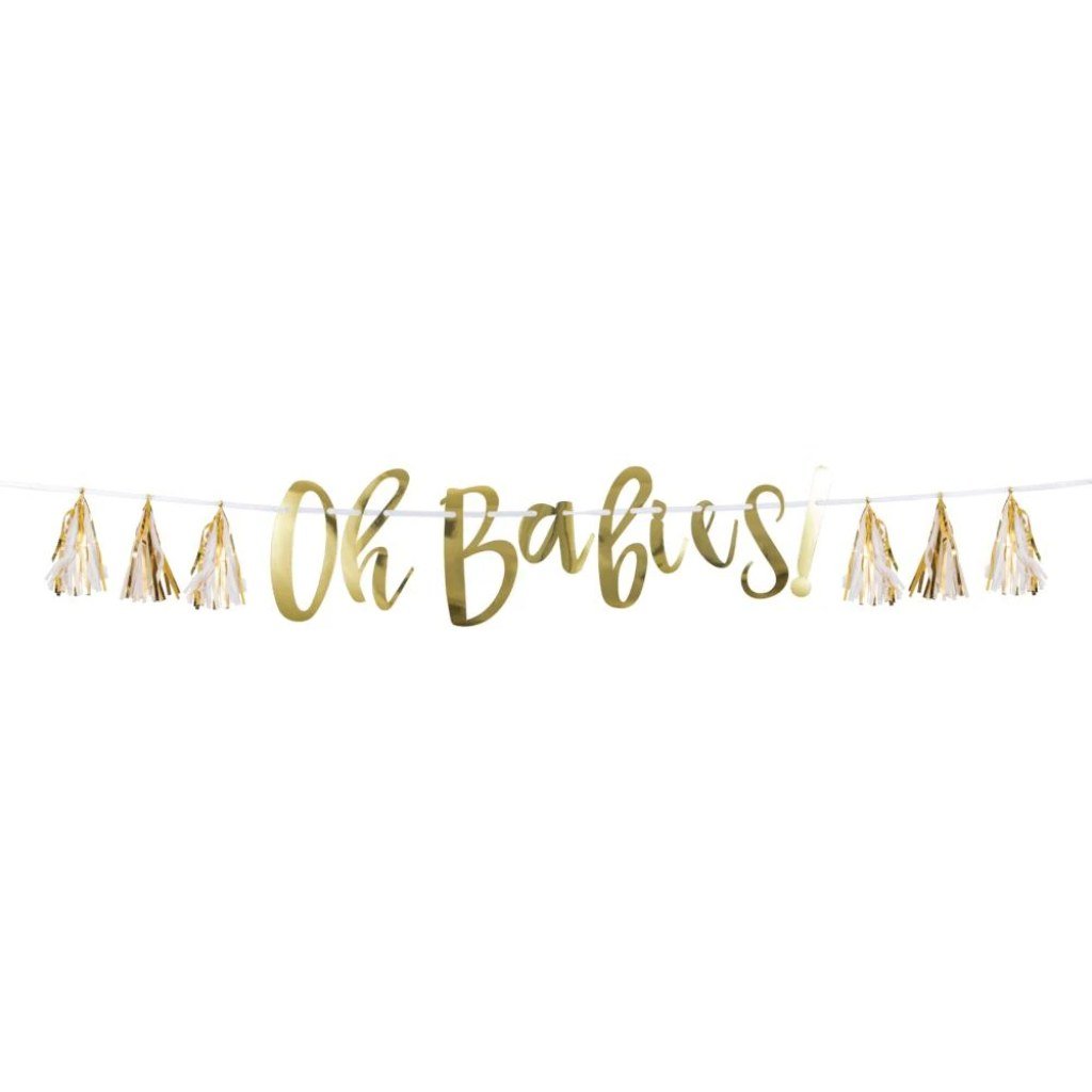 White and Gold OH Babies Tassel Banner