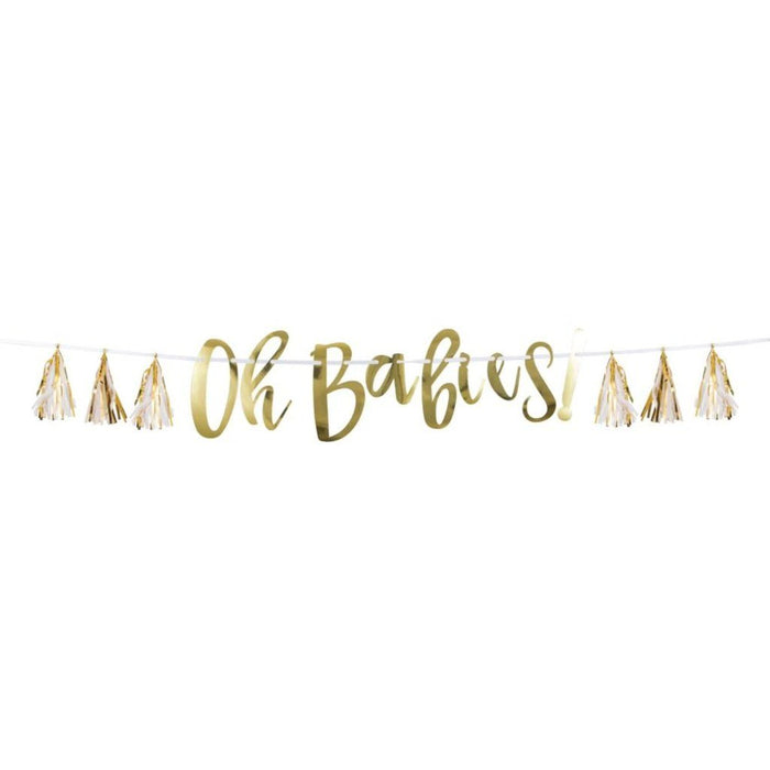 White and Gold OH Babies Tassel Banner