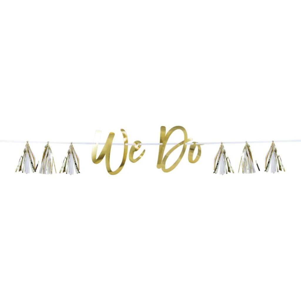 White and Gold We Do Tassel Banner