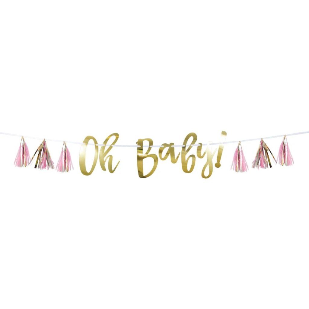 Pink and Gold OH Baby Tassel Banner