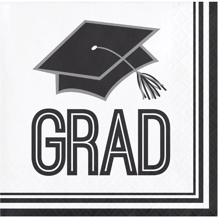 36ct Graduation School Spirit White Beverage Napkins, 2ply