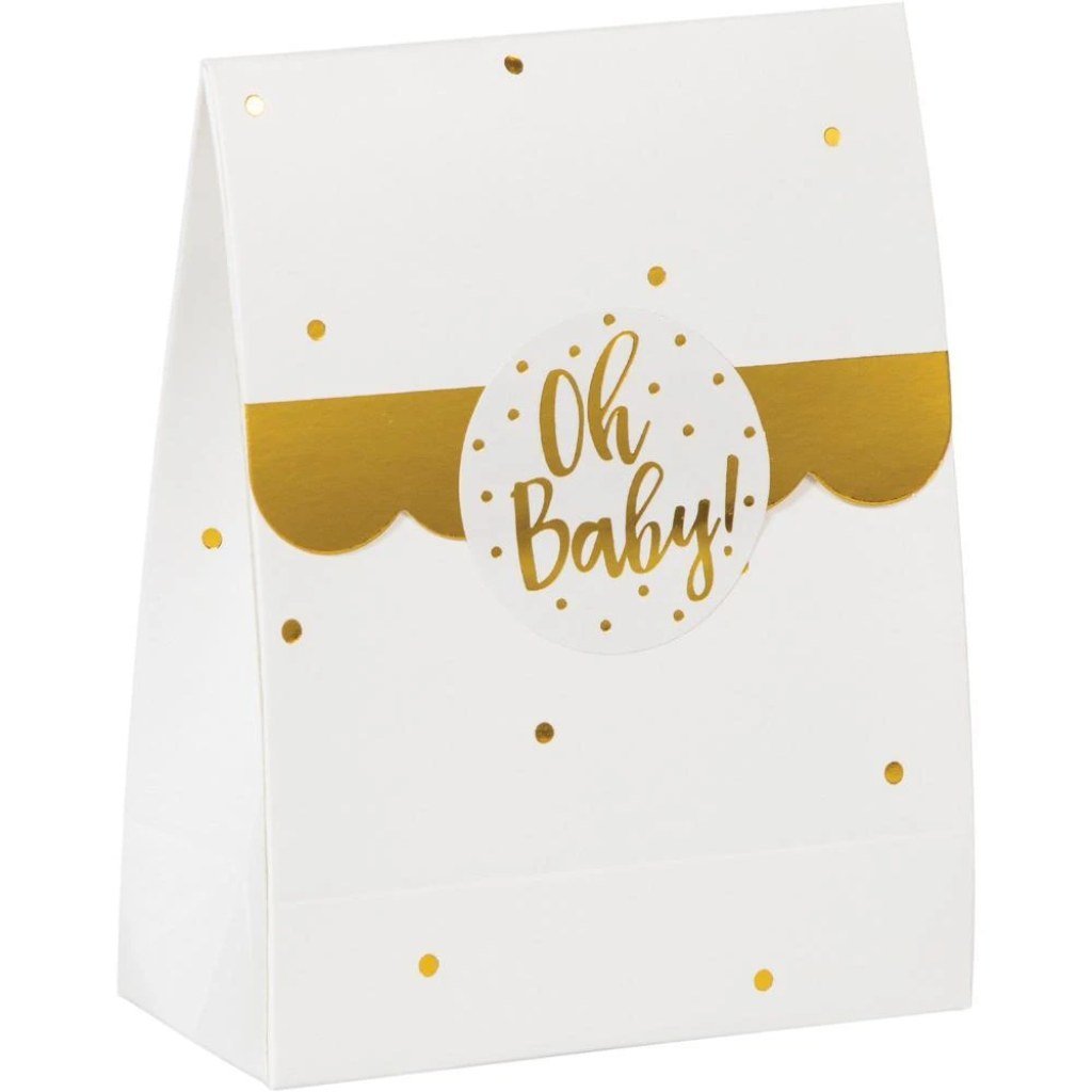 Favors Bags White with Sticker Oh Baby, 8ct