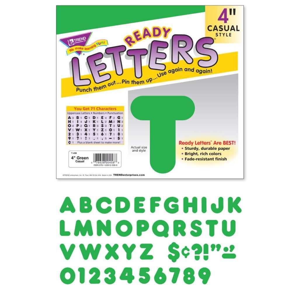 Casual Uppercase Ready Letters 4In Green 