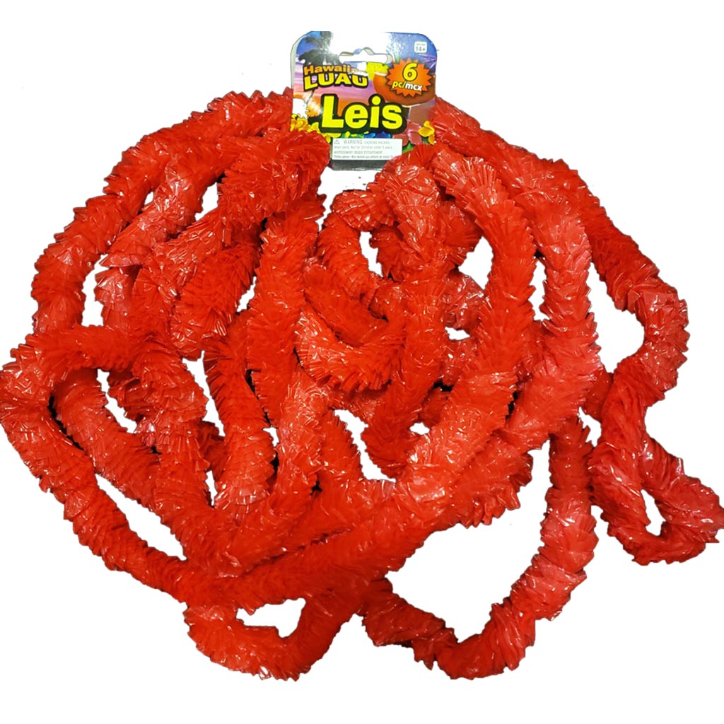 Plastic Leis 6Pcs, Red