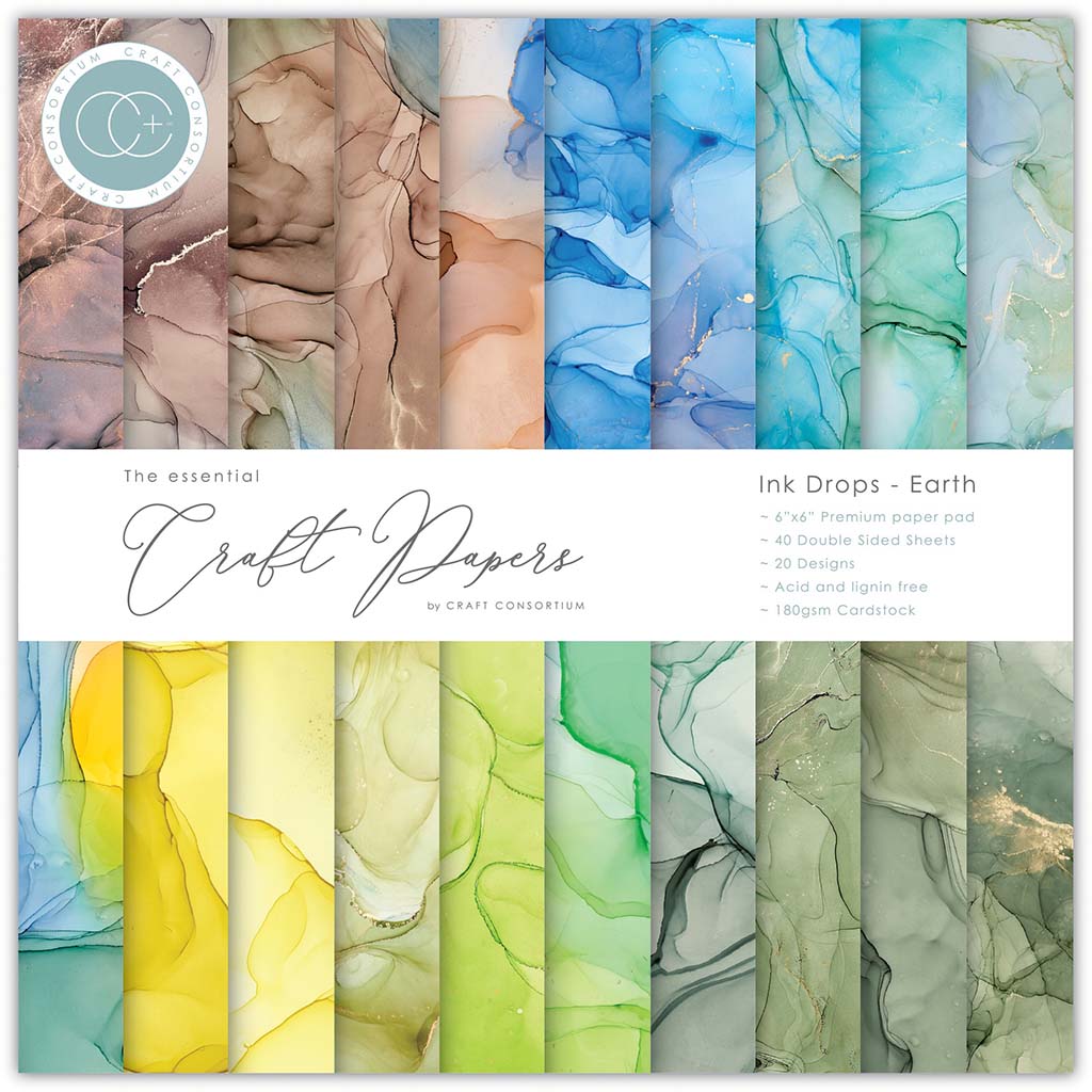 Craft Consortium Double-Sided Paper Pad 6In, Ink Drops Earth