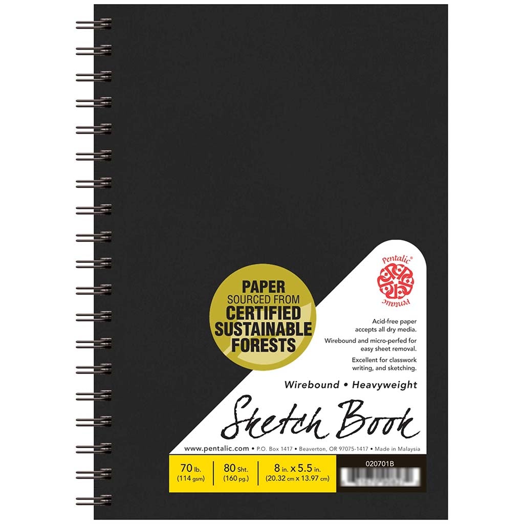 Wirebound Sketchbook 8in x 5.5in 80 Sheet Black