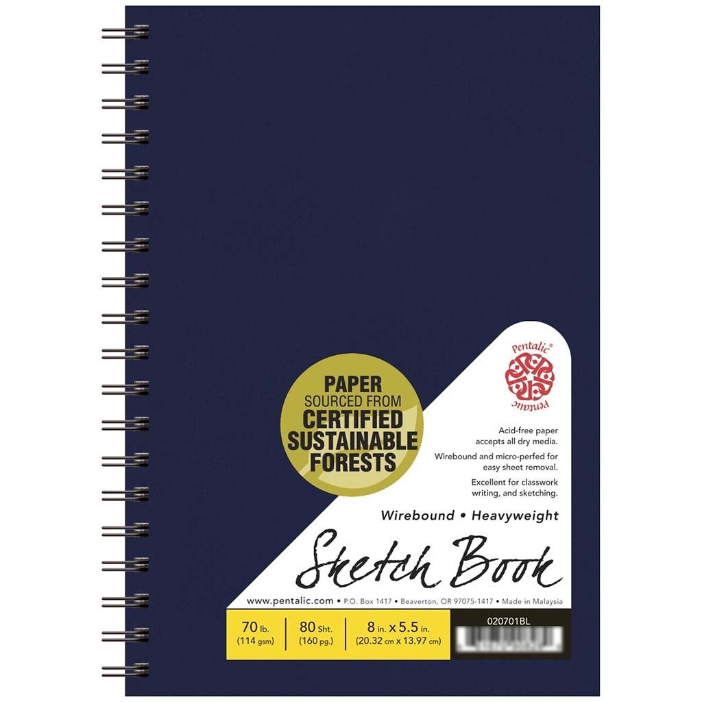 Blue Wirebound Sketchbook 8in x 5.5in 80-Sheet