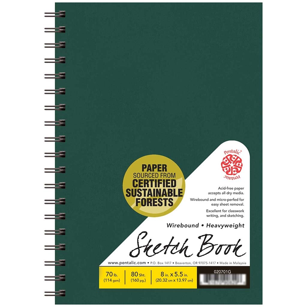 Green Wirebound Sketchbook 8in x 5.5in 80Sheet