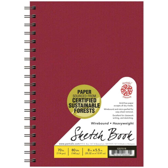 Wire Bound Sketchbook Red Linen Texture 5.5in x 8in