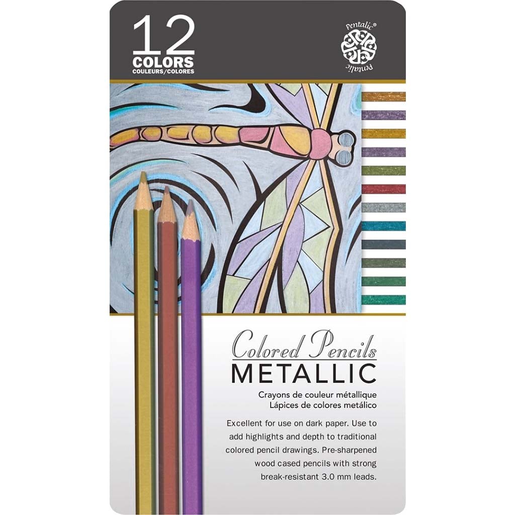 Pentalic Metallic Colored Pencil Tin Set of 12