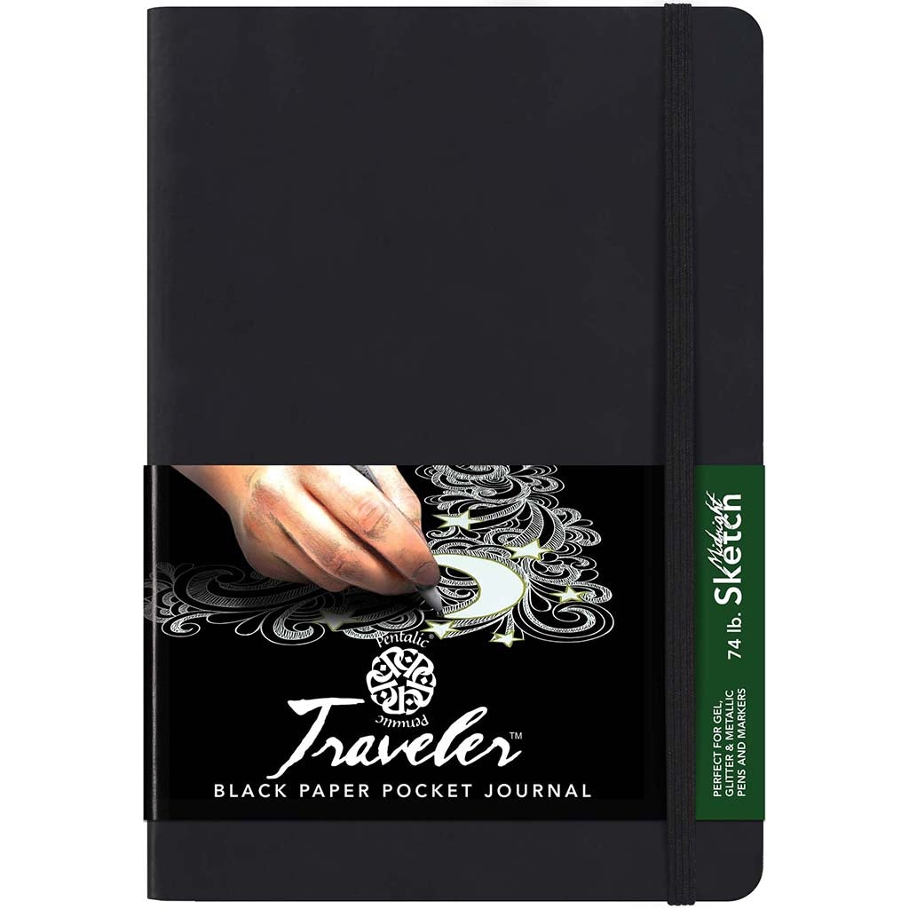 Traveler Pocket Journal Sketch Black Cover Paper Elastic 8in x 6in