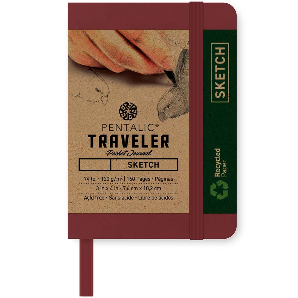 Traveler Sketch Pocket Journal 3in x 4in Burgundy
