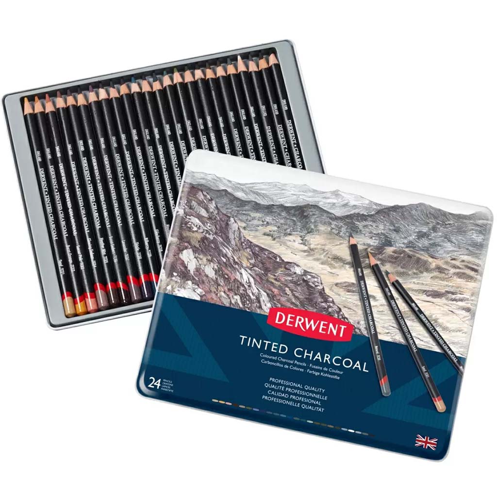 Derwent Tinted Charcoal Pencil Tin Set of 24