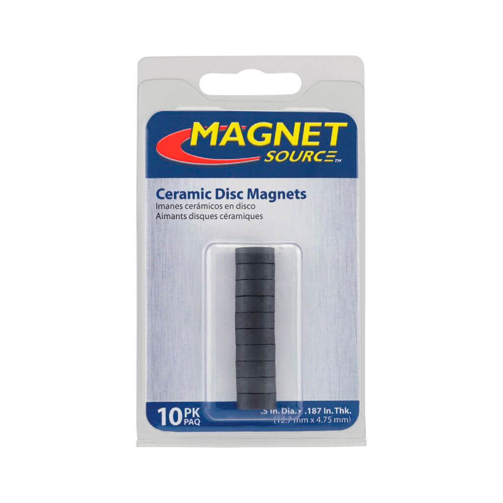 Ceramic Disc Magnets 10 Pack 1/2in x 3/16in