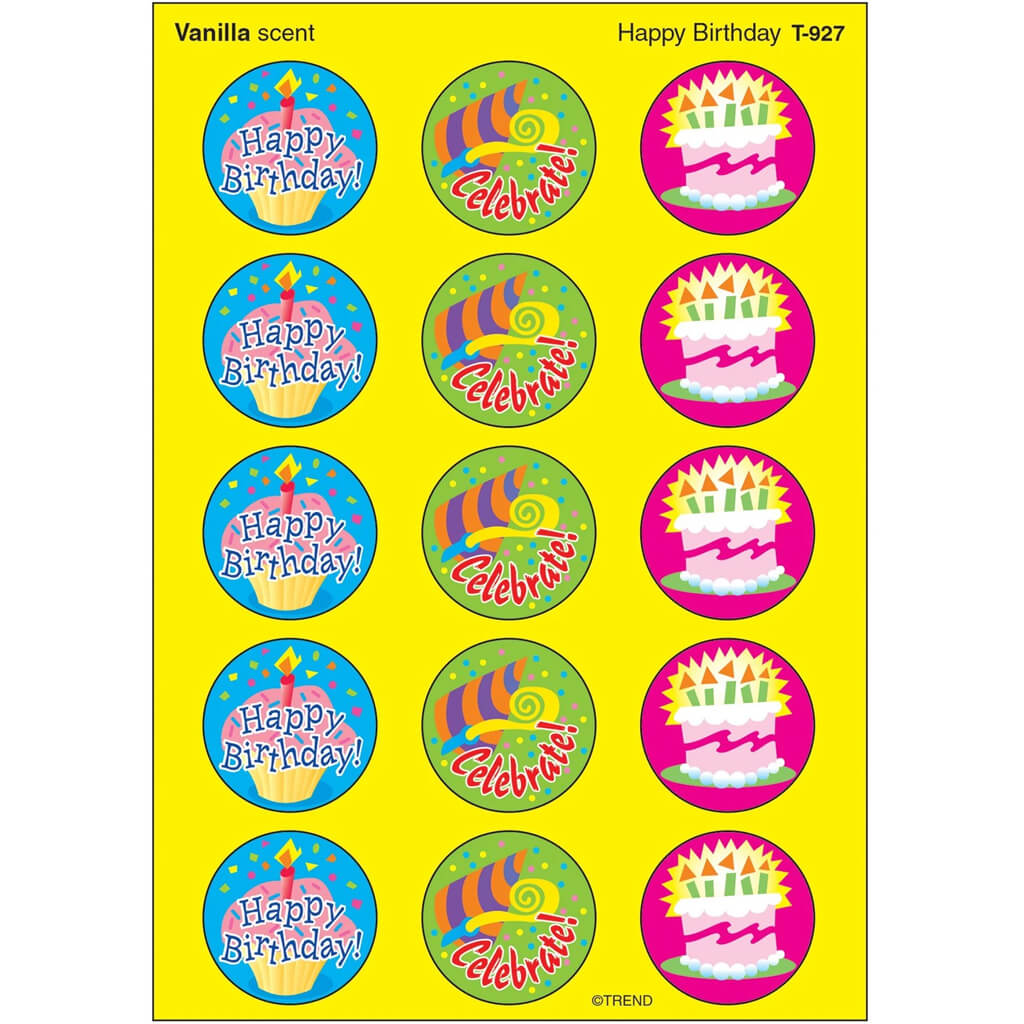 Happy Birthday, Vanilla scent Scratch 'n Sniff Stinky Stickers