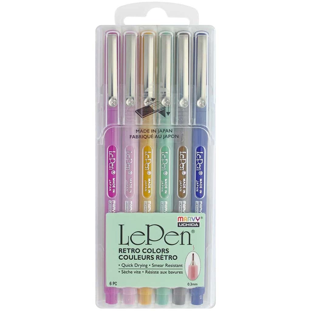 Uchida LePen Fine Line Marker Retro Colors Set of 6