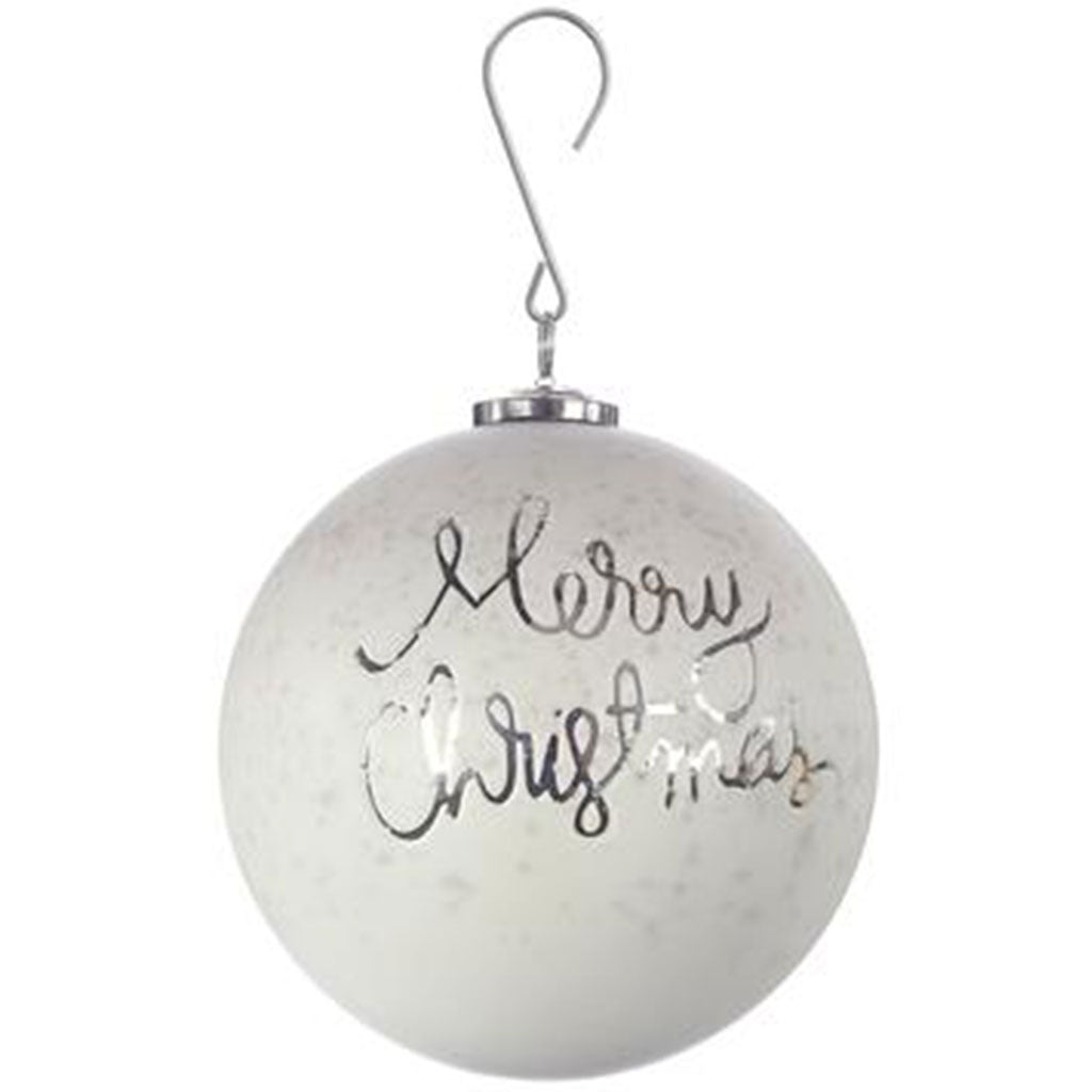 Merry Christmas Glass Ball Ornament White, 6in