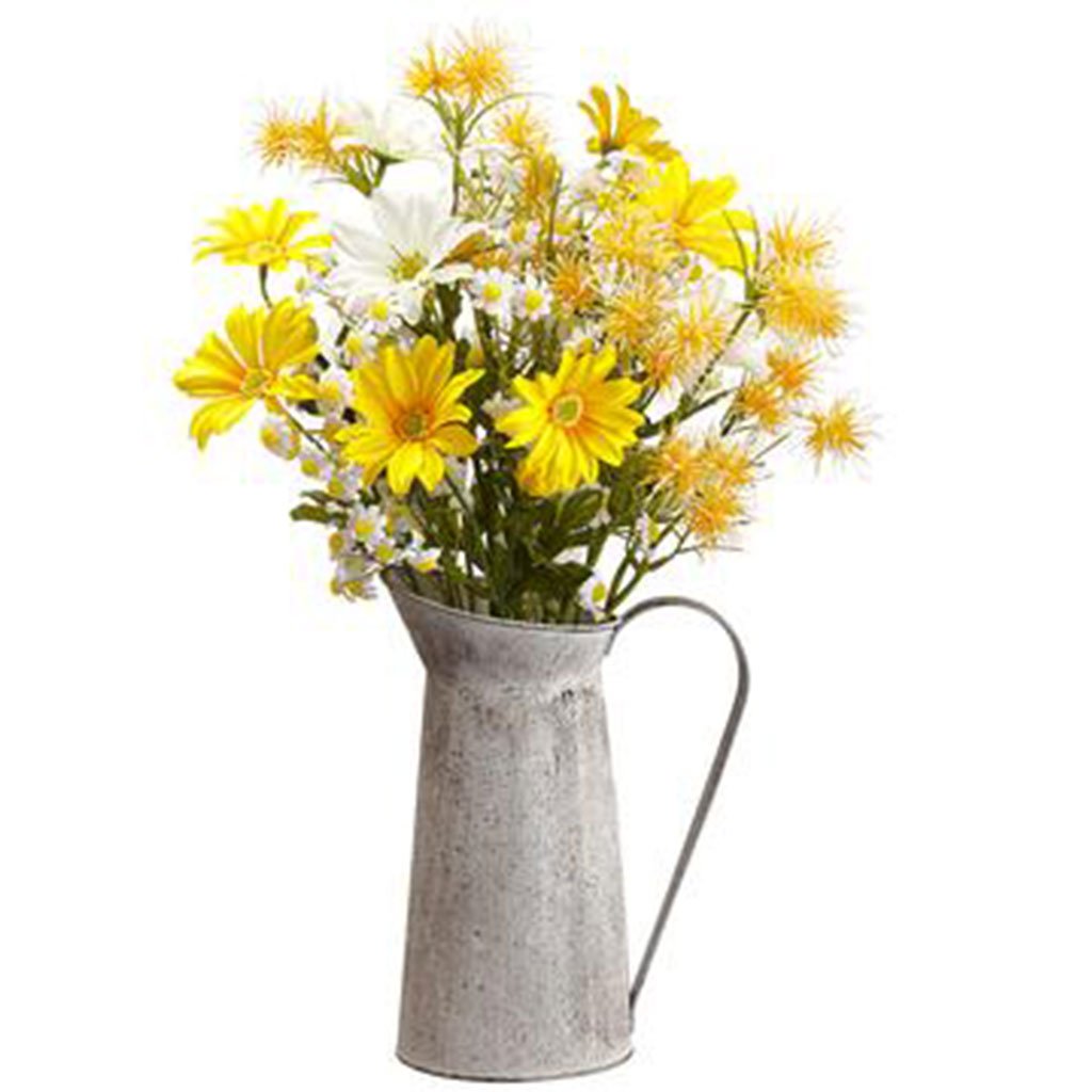 Daisy/Witch Hazel in Tin Pitcher Yellow White, 20in