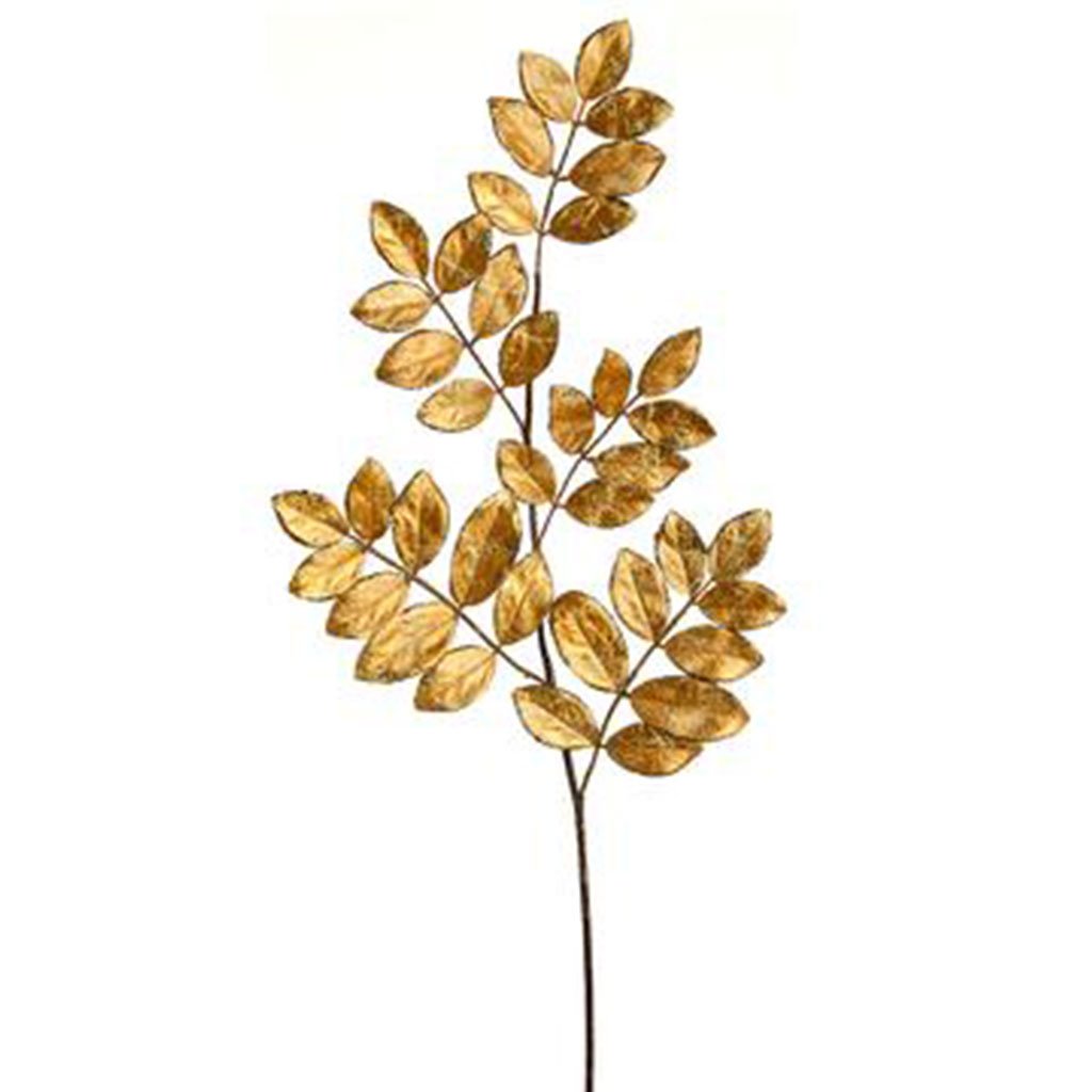 Glittered Ficus Leaf Spray 29in, Gold