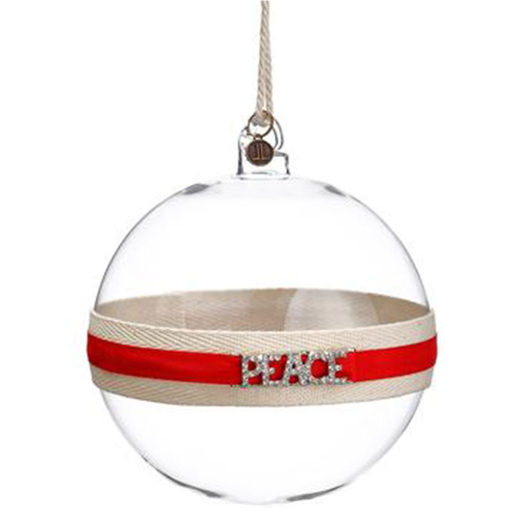 Peace Glass Ball Ornament Red Clear, 4.75in