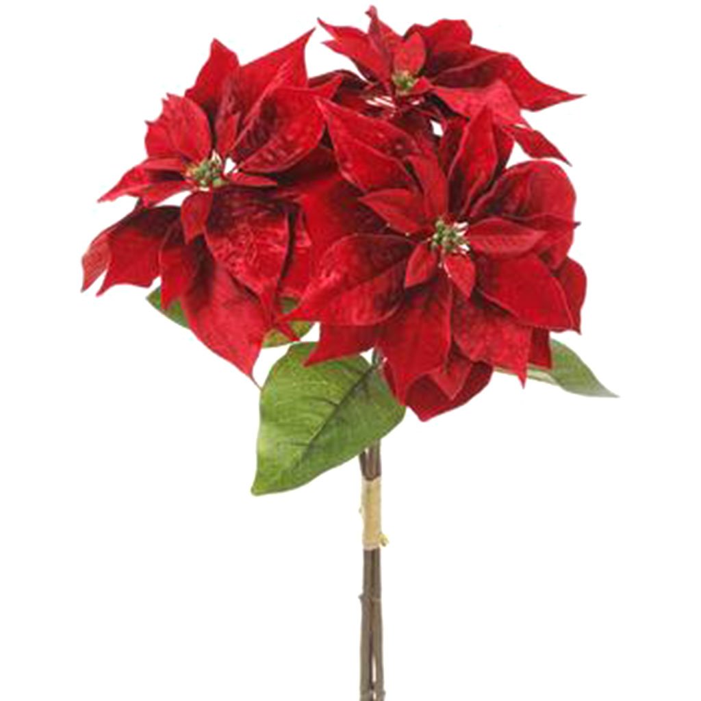 Velvet Poinsettia Bundle x3 Red, 28in