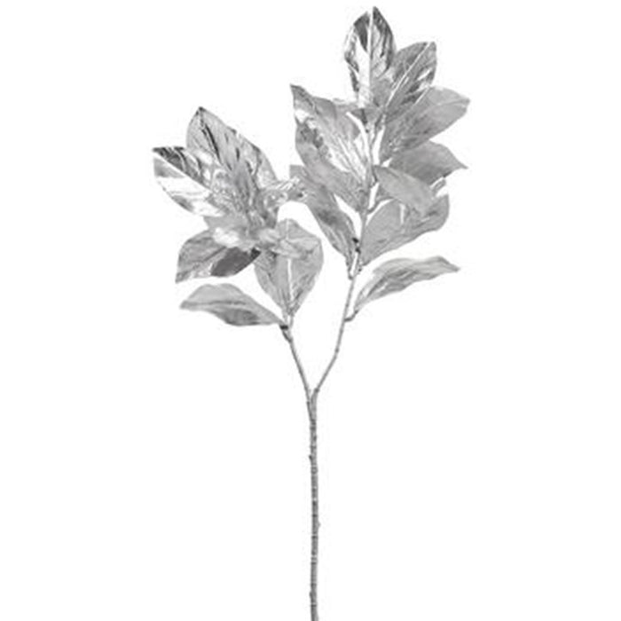 Metallic Magnolia Leaf Spray 37in, Silver