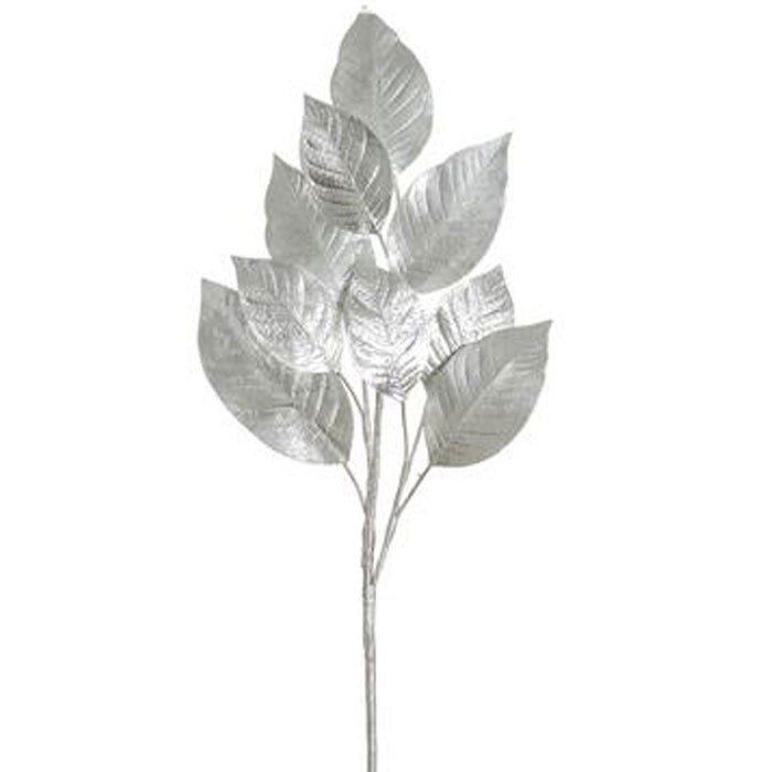 Mettalic Magnolia Leaf Spray 33in, Silver