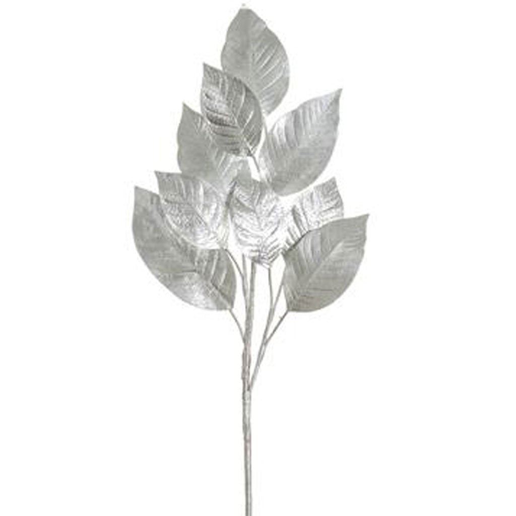 Mettalic Magnolia Leaf Spray 33in Silver