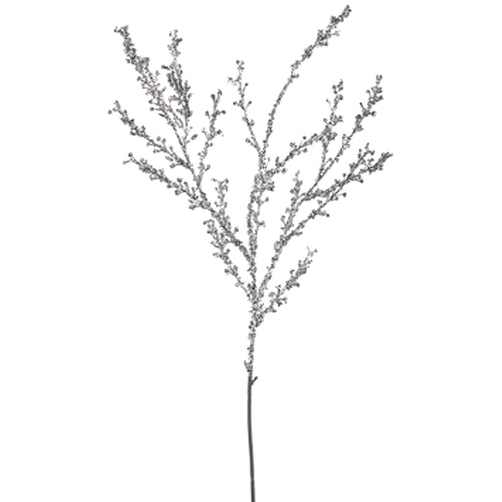 Glittered Twig Spray Silver 29in