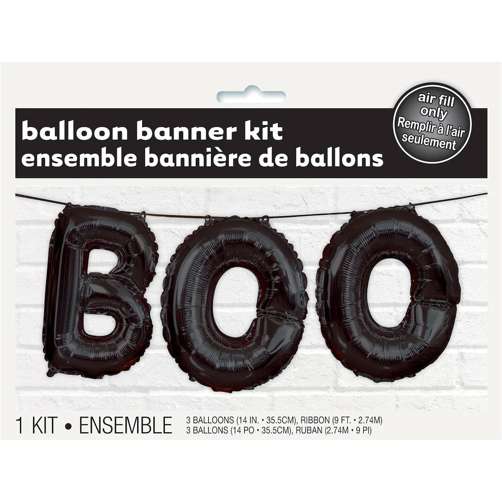 Black &quot;Boo&quot; Foil Letter Balloon Banner Kit, 14in