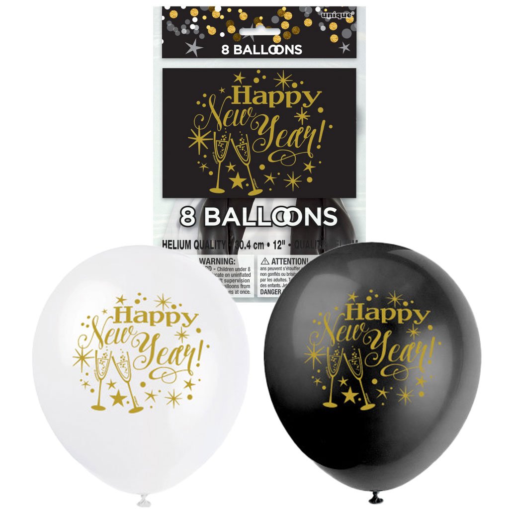 Glittering New Year Latex Balloons 8ct, 12in