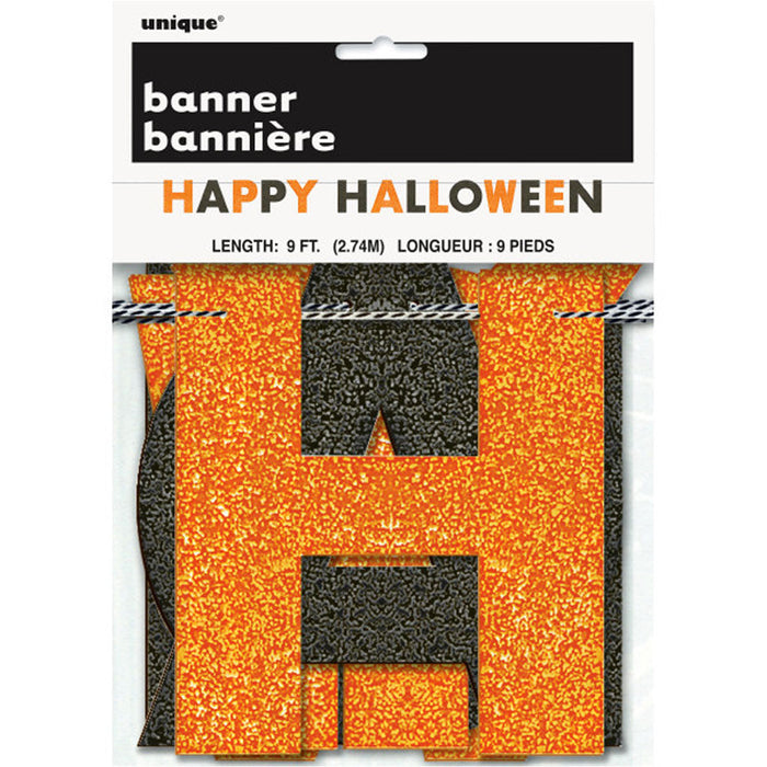 Glitter Orange and Black Happy Halloween Banner, 9ft