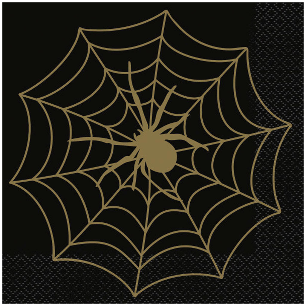 Black &amp; Gold Spider Web Luncheon Napkins, 16ct