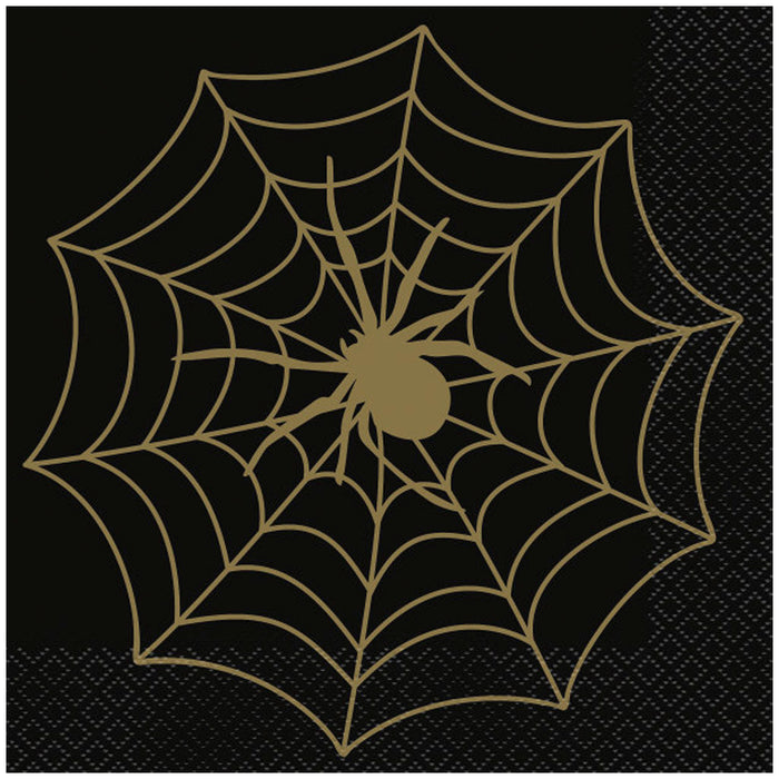 Black & Gold Spider Web Luncheon Napkins, 16ct