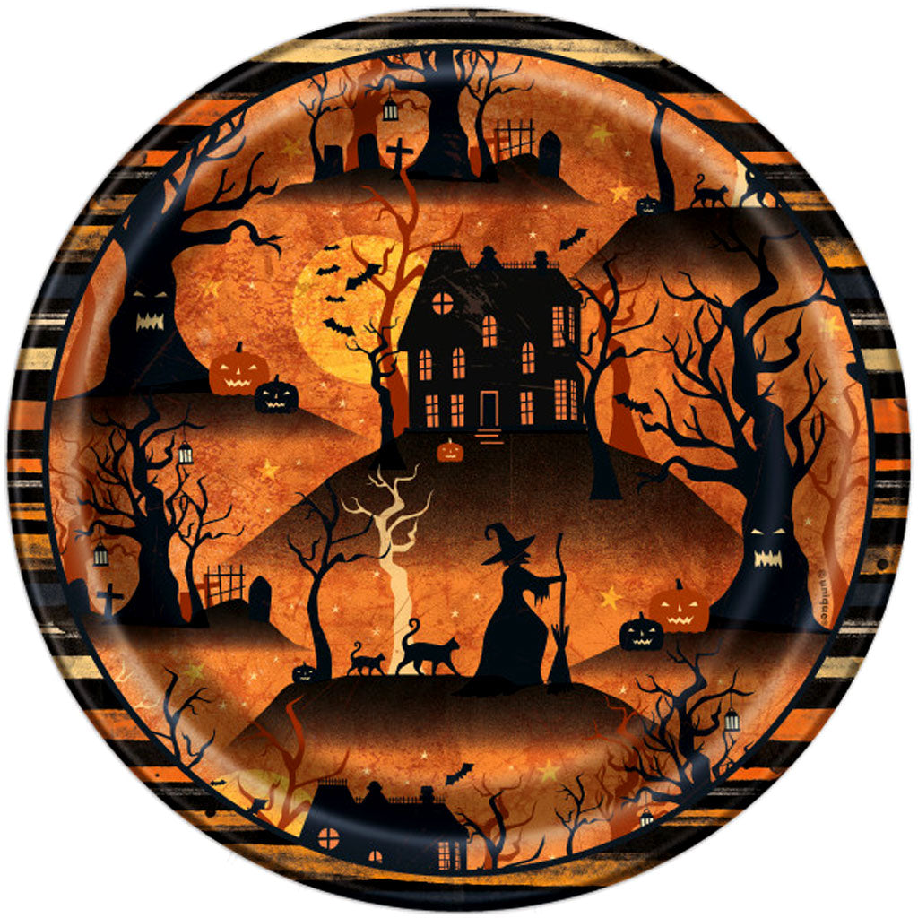 Full Moon Halloween Round Dessert Plates 7in, 8ct