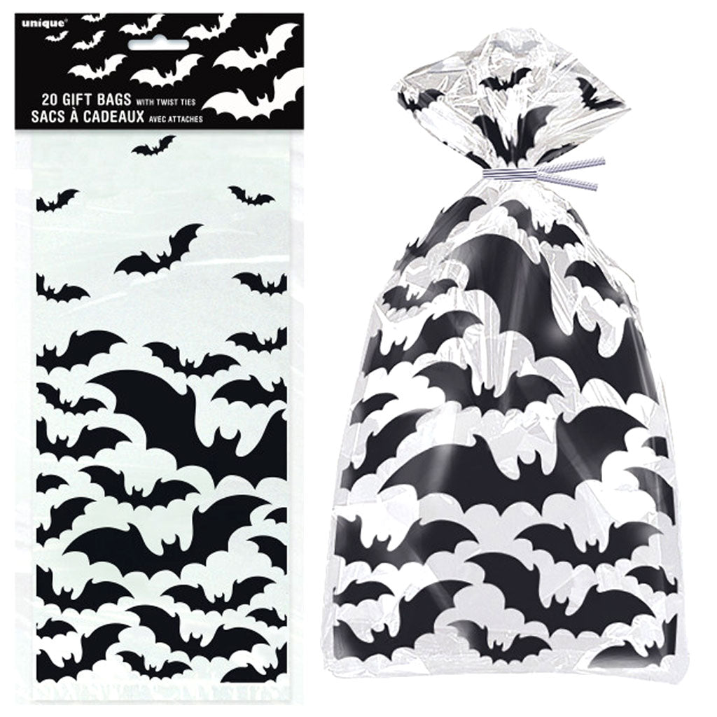 Black Bats Halloween Cellophane Bags, 20ct