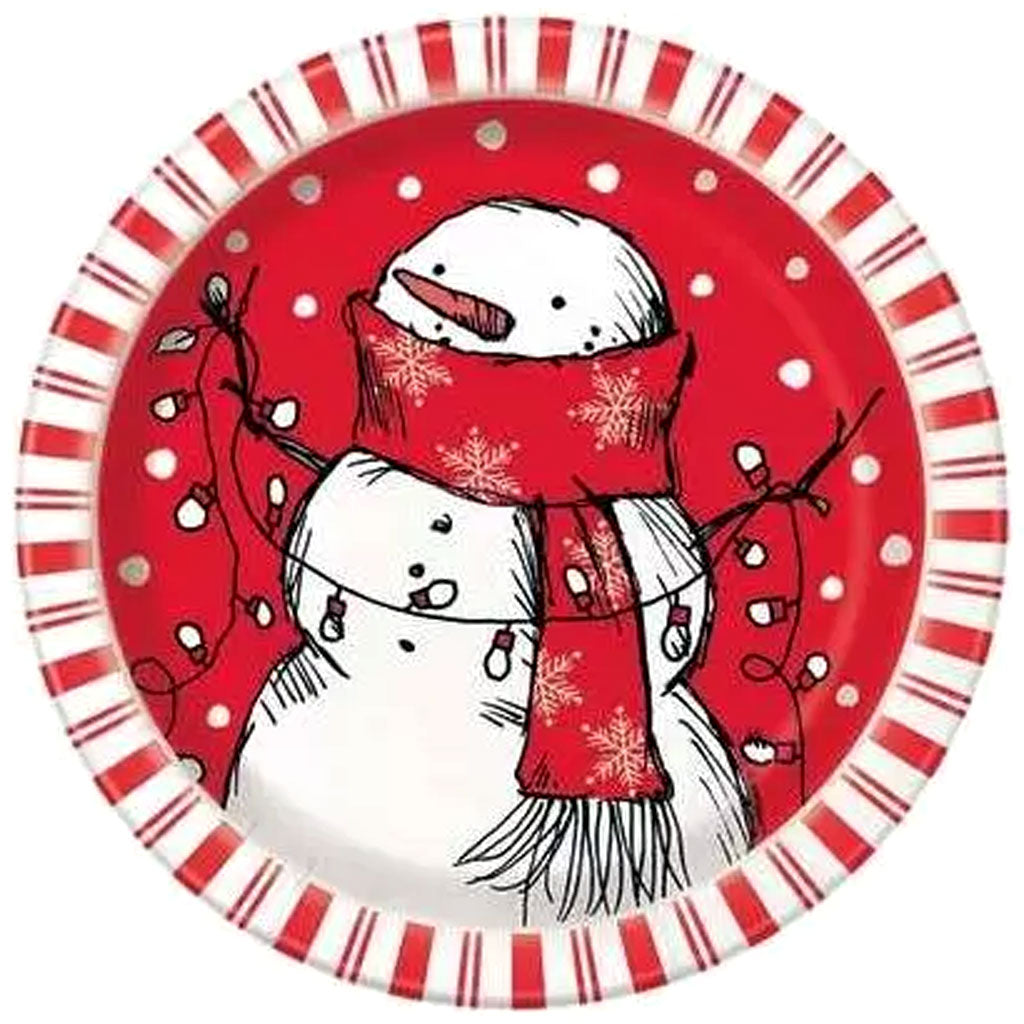 Snowman Stripes Dessert Plates Red, 8ct 7in