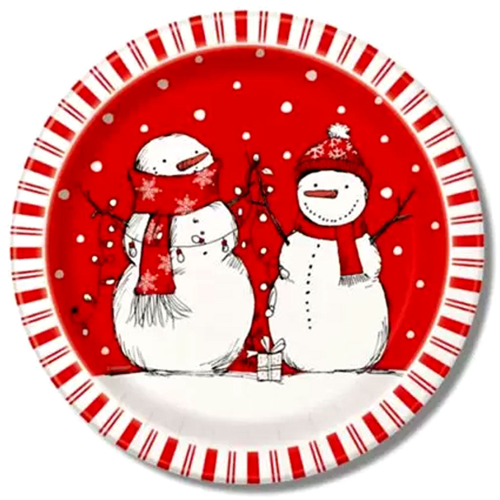 Snowman Stripes Dinner Plates Red, 8ct 9in