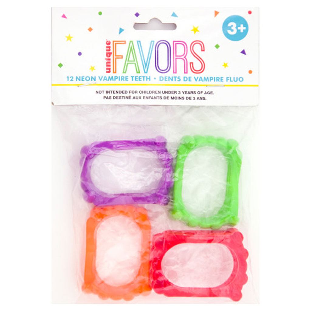 Plastic Neon Vampire Teeth Favors, 12ct