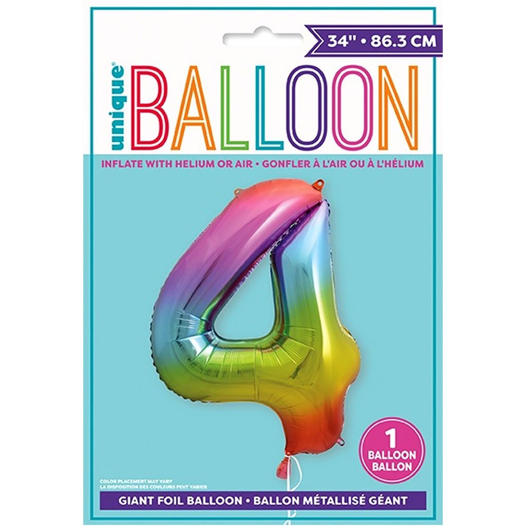 Foil Balloon Rainbow Number 4, 34in