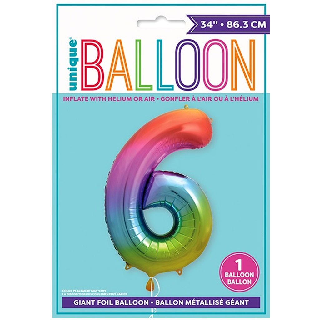 Foil Balloon Rainbow Number 6, 34in