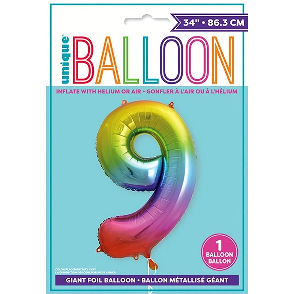 Foil Balloon Rainbow Number 9, 34in