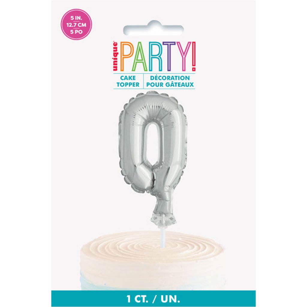 Silver Foil Number Balloon 0 Cake Topper, 5in