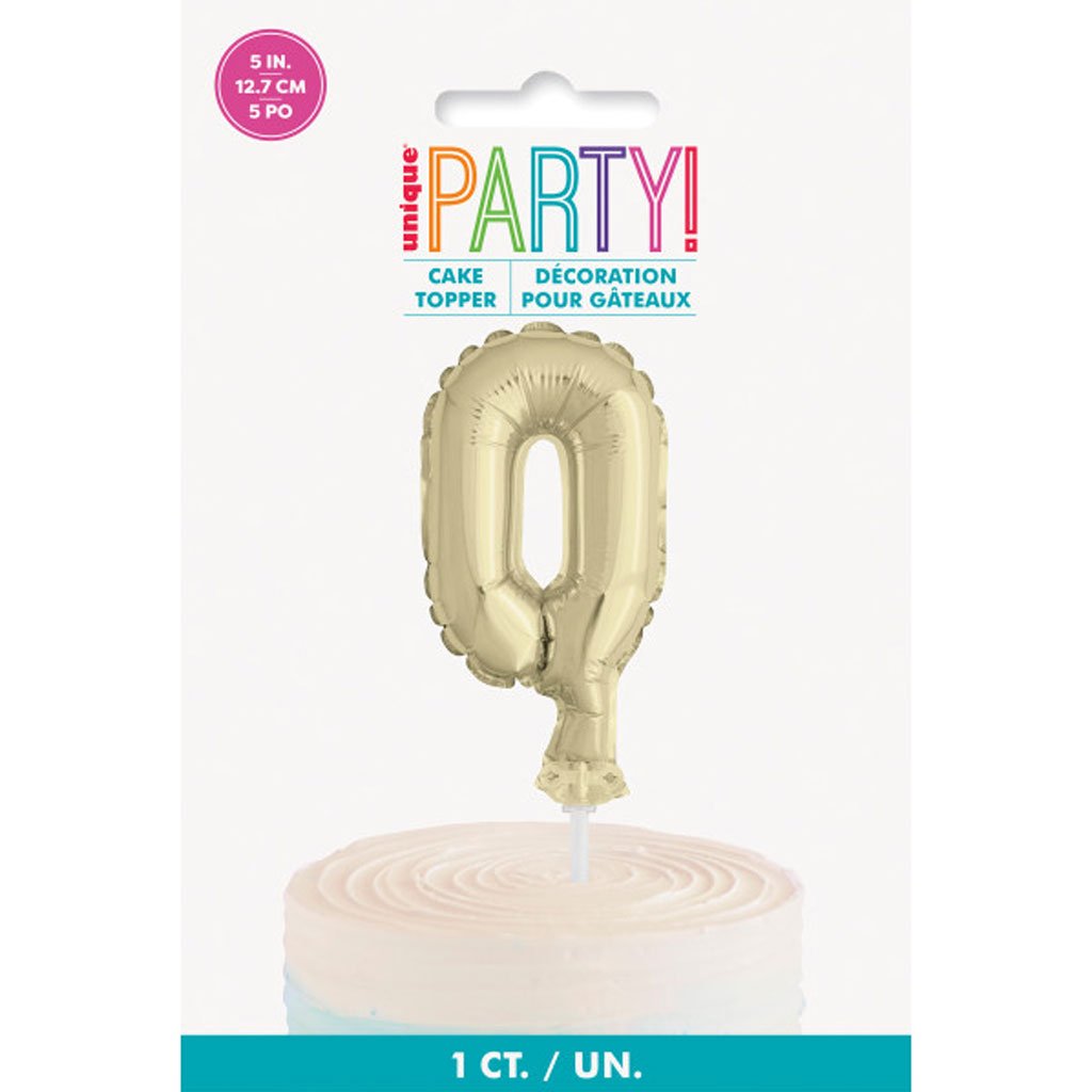 Gold Foil Number Balloon 0 Cake Topper, 5in