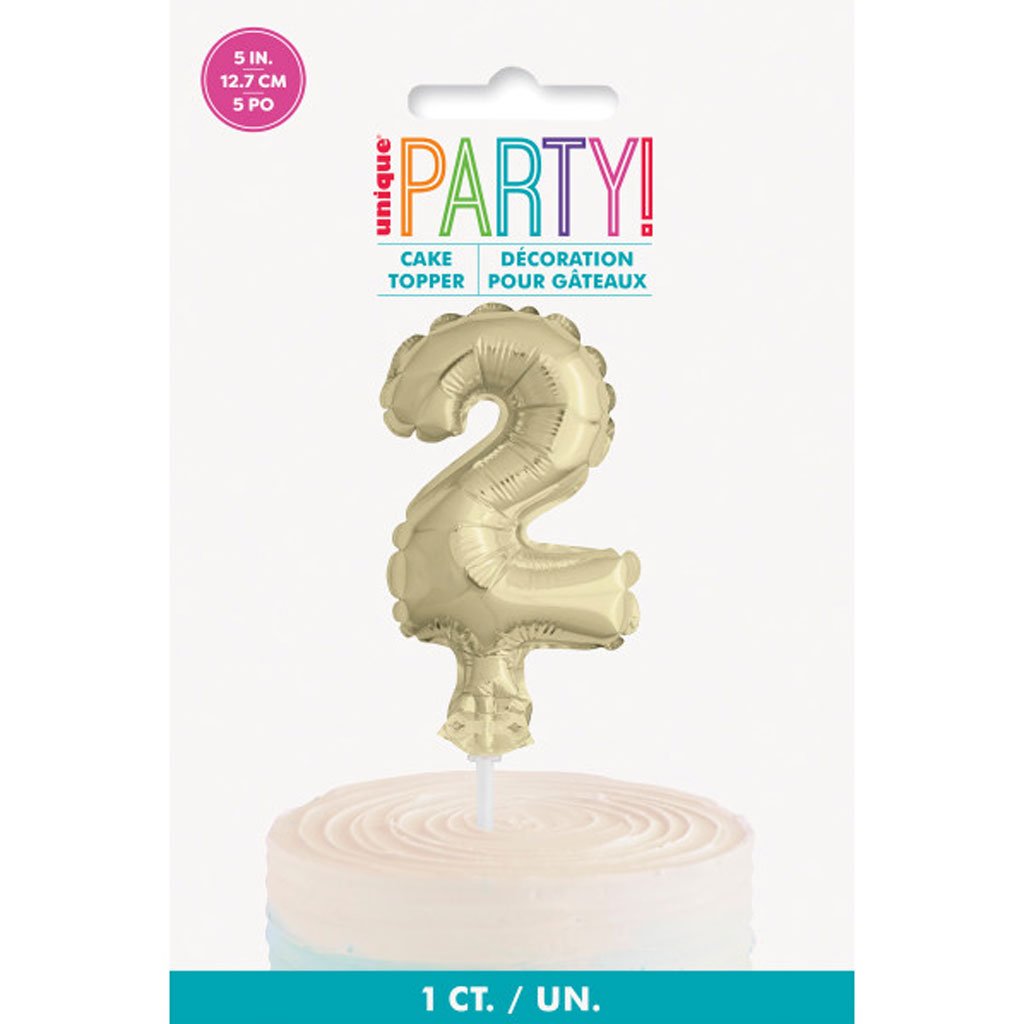 Gold Foil Number Balloon 2 Cake Topper, 5in