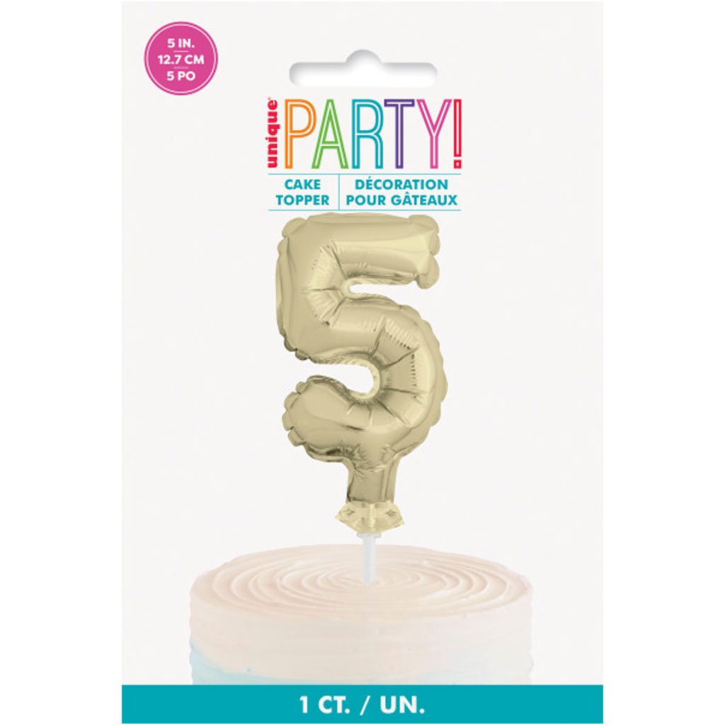 Gold Foil Number Balloon 5 Cake Topper, 5in