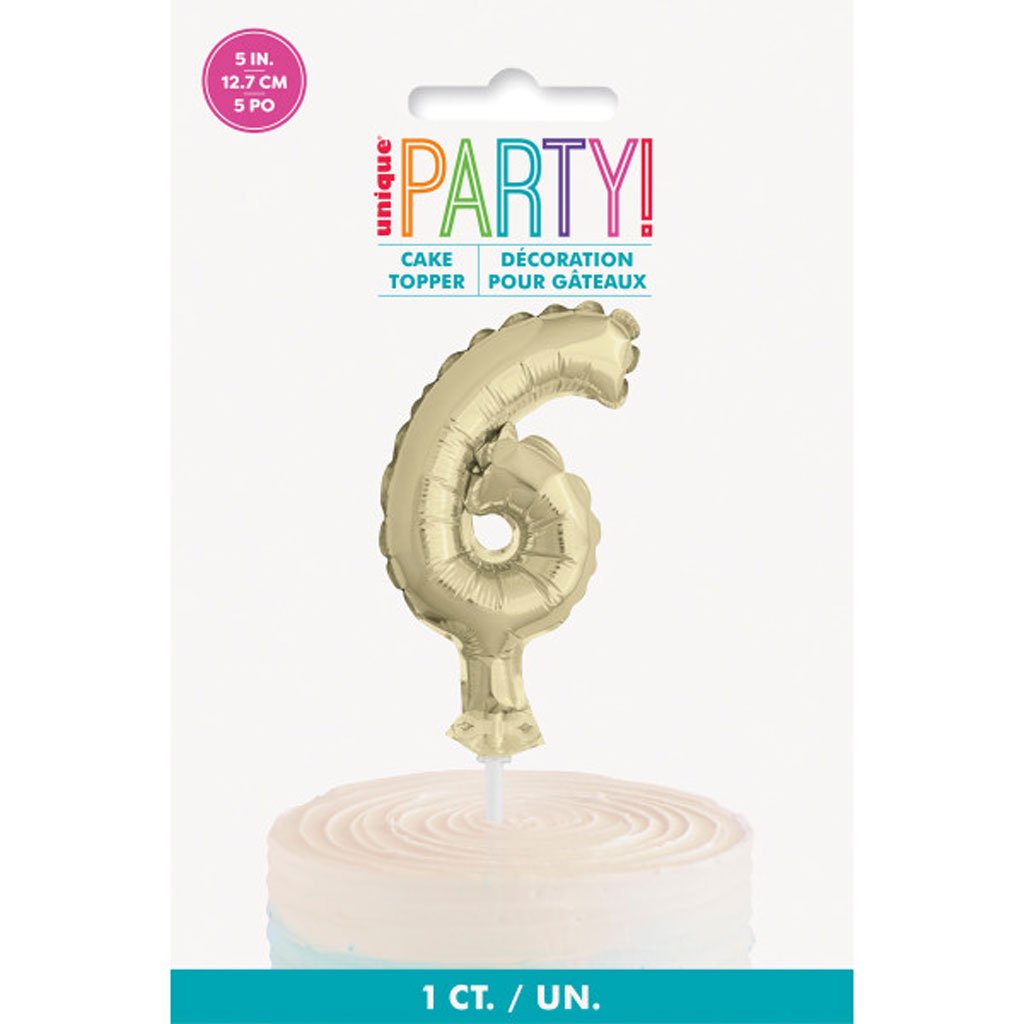 Gold Foil Number Balloon 6 Cake Topper, 5in